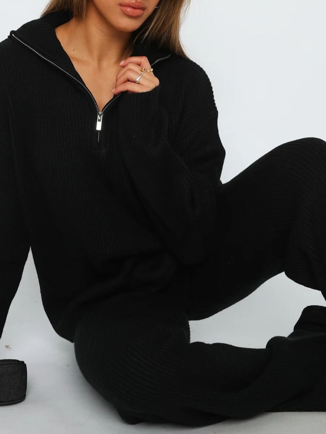 Quarter Zip Long Sleeve Top and Pants Set - Charming Charlie
