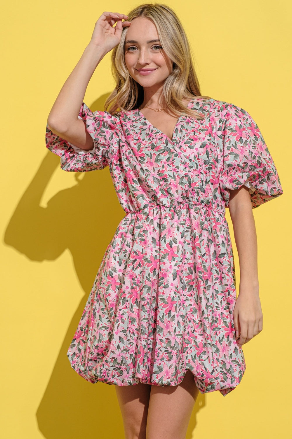 And The Why Full Size Floral Surplice Puff Sleeve Dress - Charming Charlie