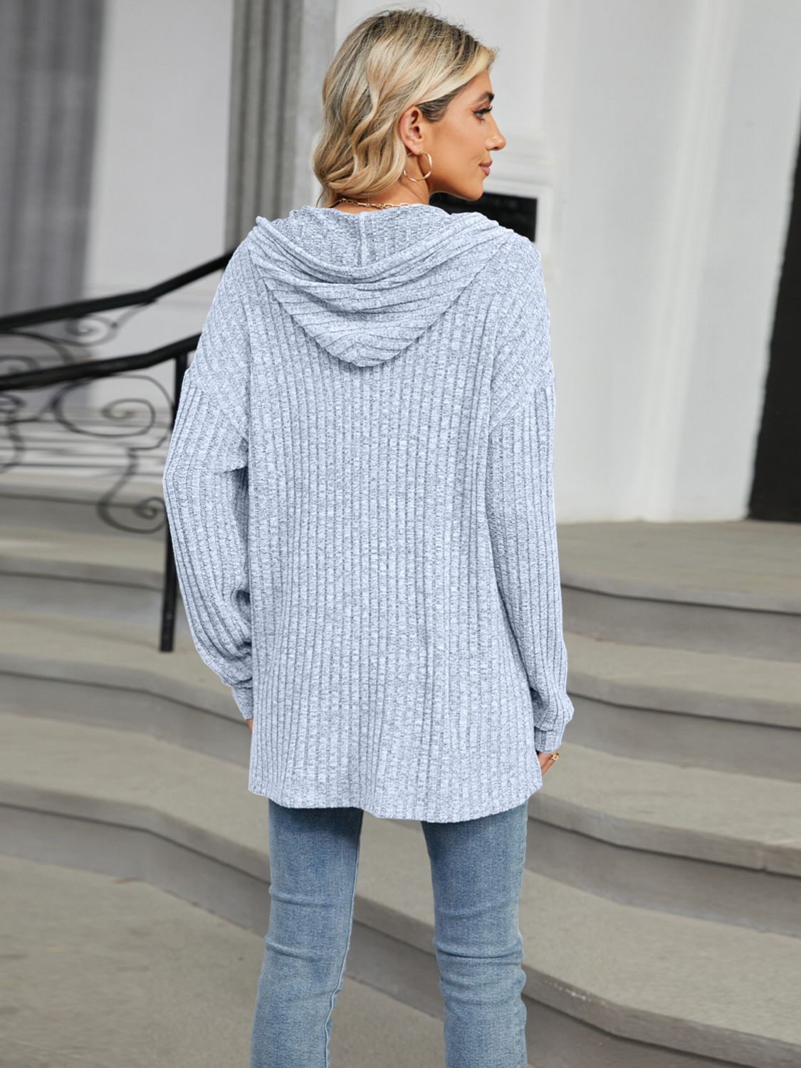Half Button Long Sleeve Hooded Top - Charming Charlie