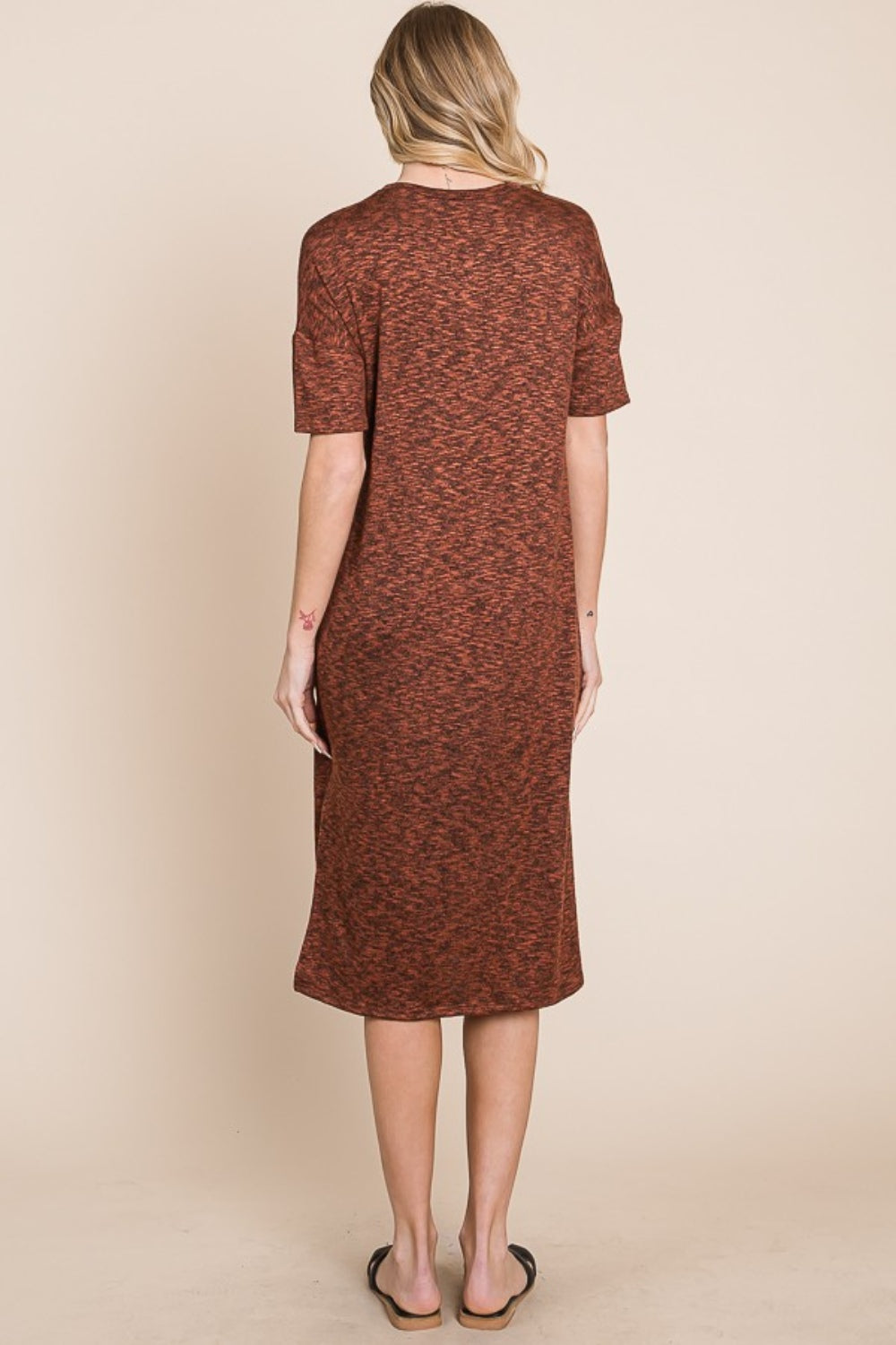 BOMBOM Round Neck Side Slit Midi Dress - Charming Charlie
