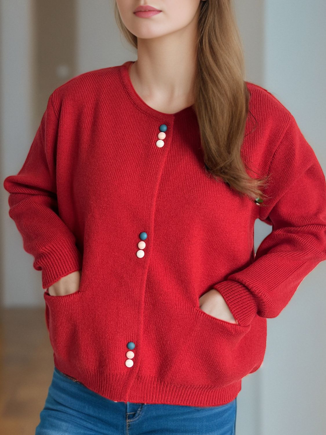 Button Down Long Sleeve Cardigan with Pockets - Charming Charlie