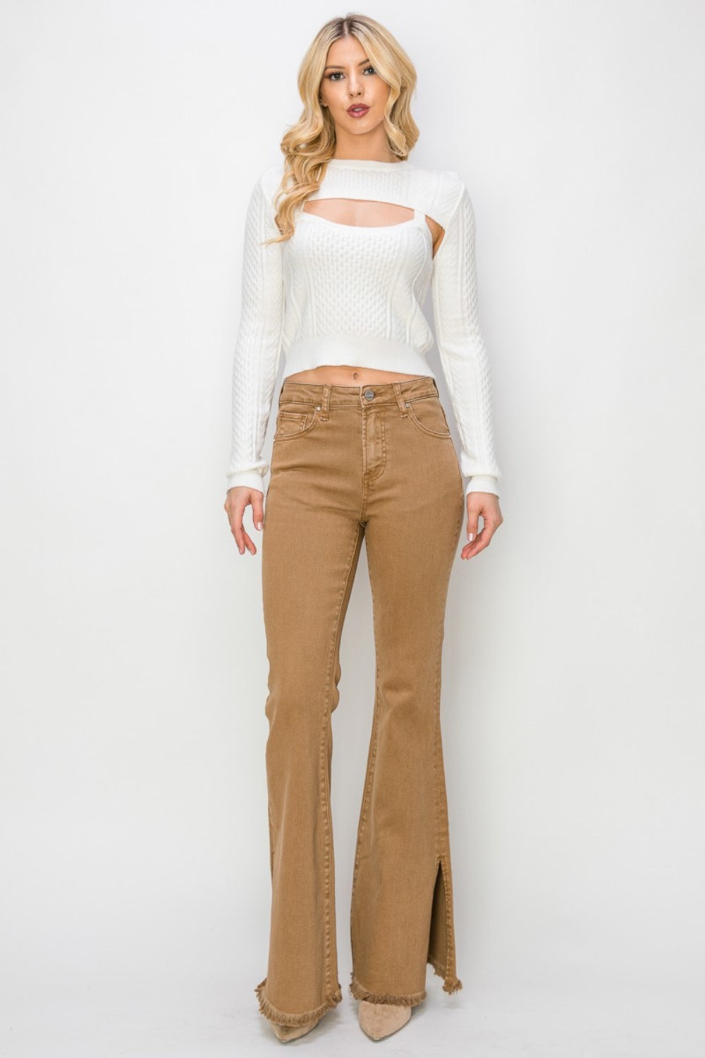 RISEN Bailey Full Size High Waist Side Slit Flare Jeans - Charming Charlie