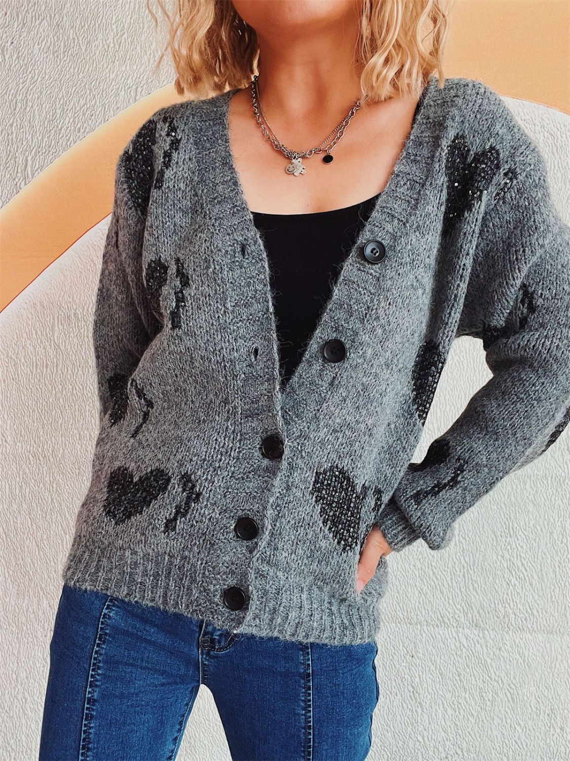 Heart Button Up Long Sleeve Cardigan - Charming Charlie