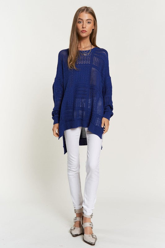 Davi & Dani Openwork Side Slit Drop Shoulder Knit Cover Up - Charming Charlie