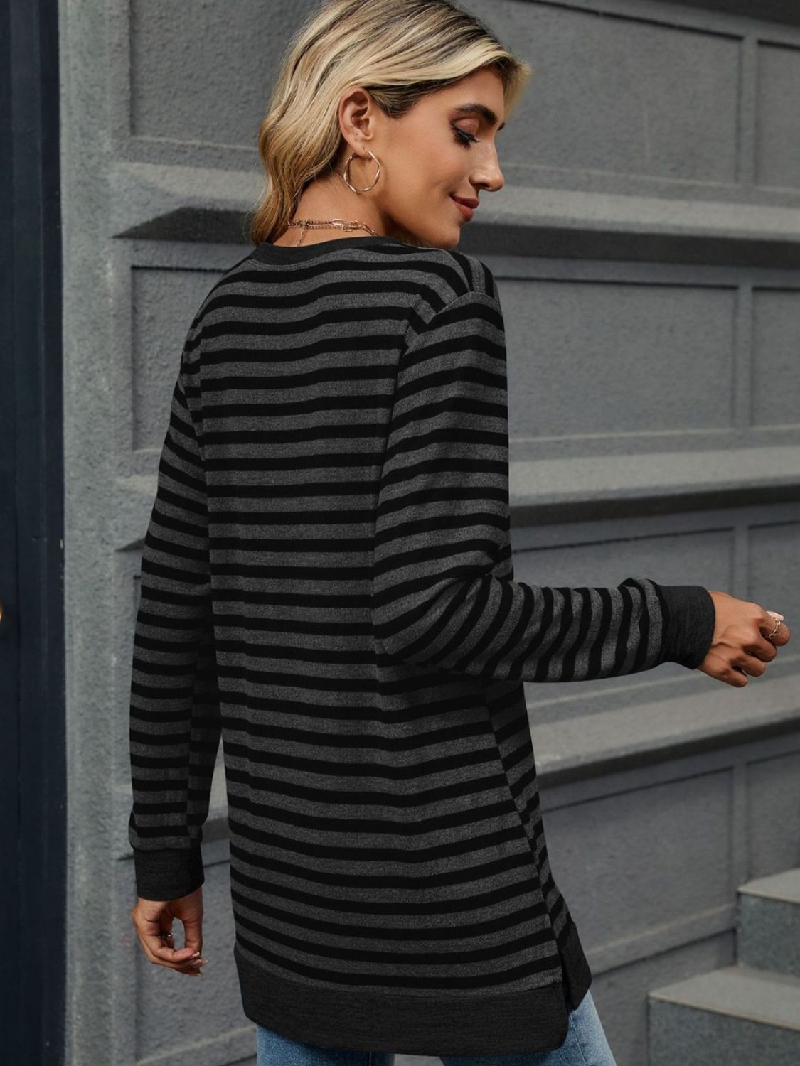 Striped Round Neck Long Sleeve T-Shirt - Charming Charlie