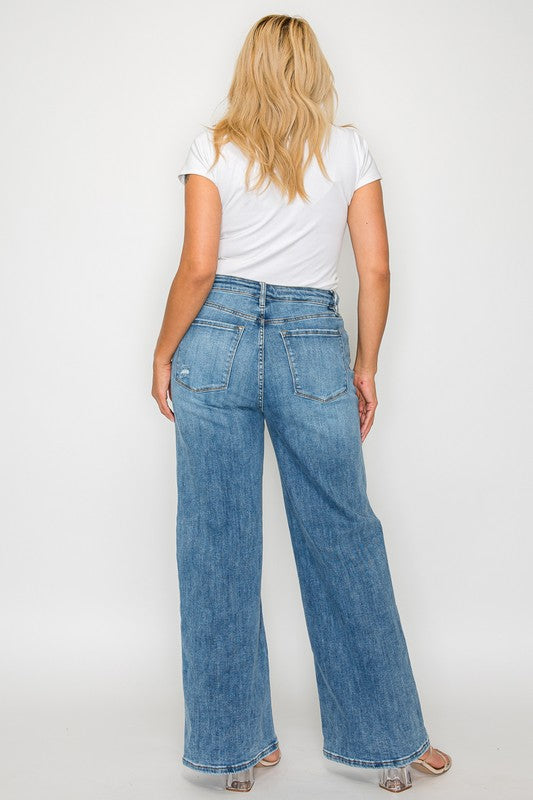 bytos Full Size High Rise Wide Leg Jeans with Pockets - Charming Charlie