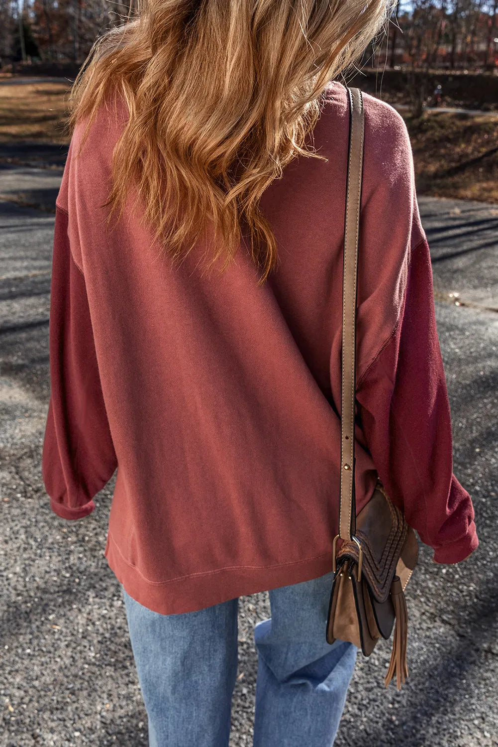 Contrast Round Neck Long Sleeve Sweatshirt - Charming Charlie