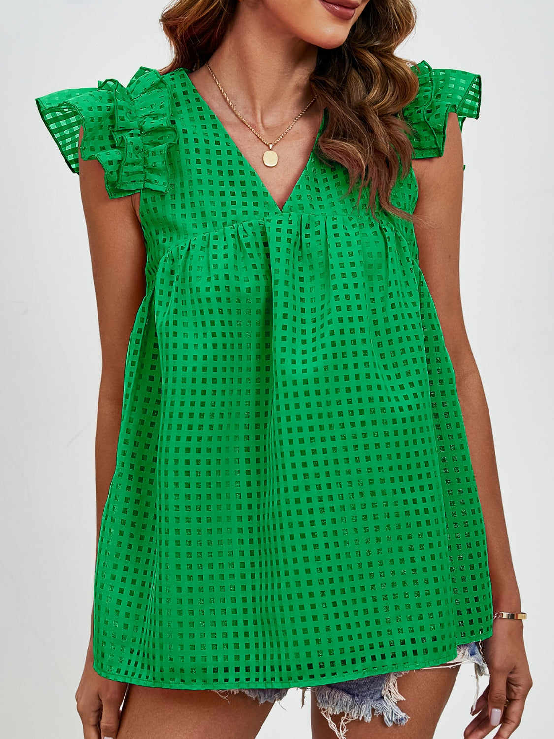 Ruched V-Neck Cap Sleeve Blouse - Charming Charlie