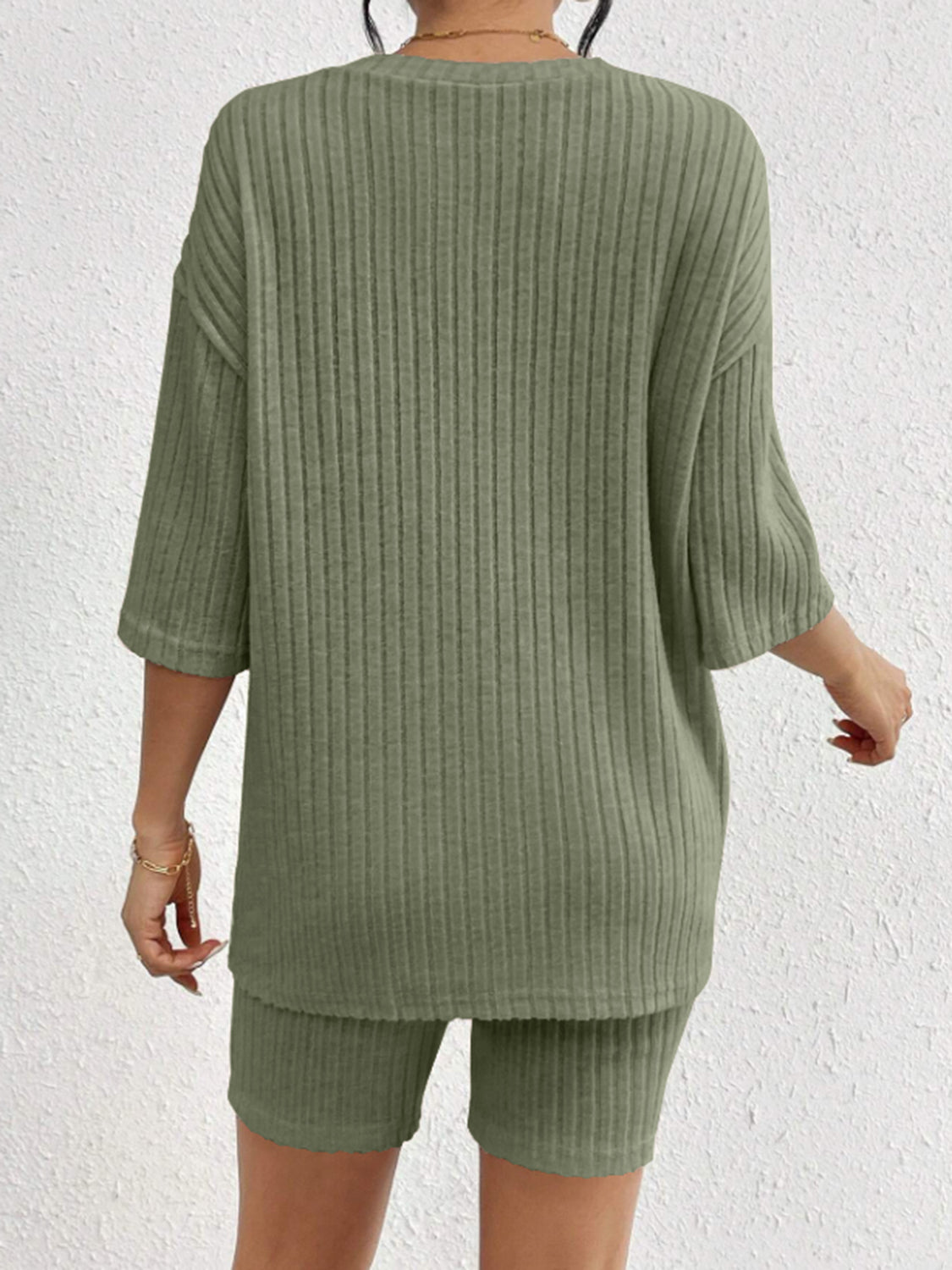 Ribbed Round Neck Top and Shorts Set - Charming Charlie