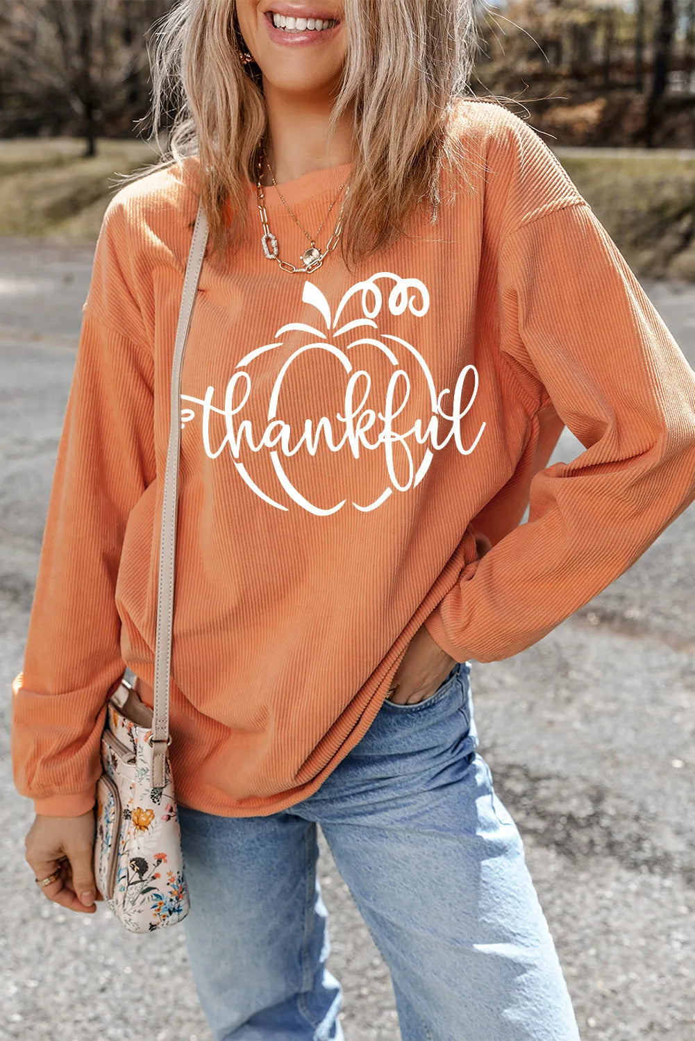 Graphic Round Neck Long Sleeve Sweatshirt - Charming Charlie
