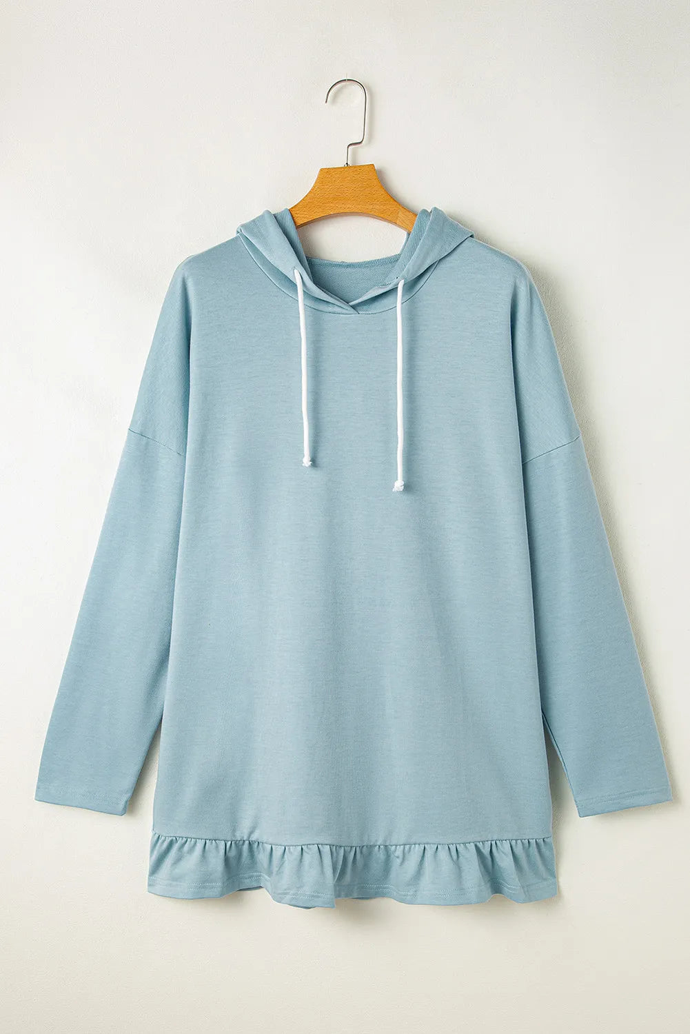 Drawstring Ruffled Dropped Shoulder Long Sleeve Hoodie - Charming Charlie