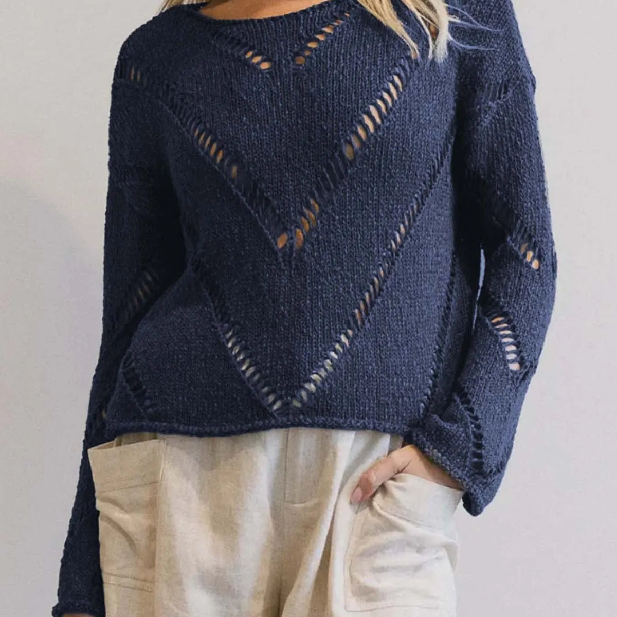 Openwork Boat Neck Sweater Dress