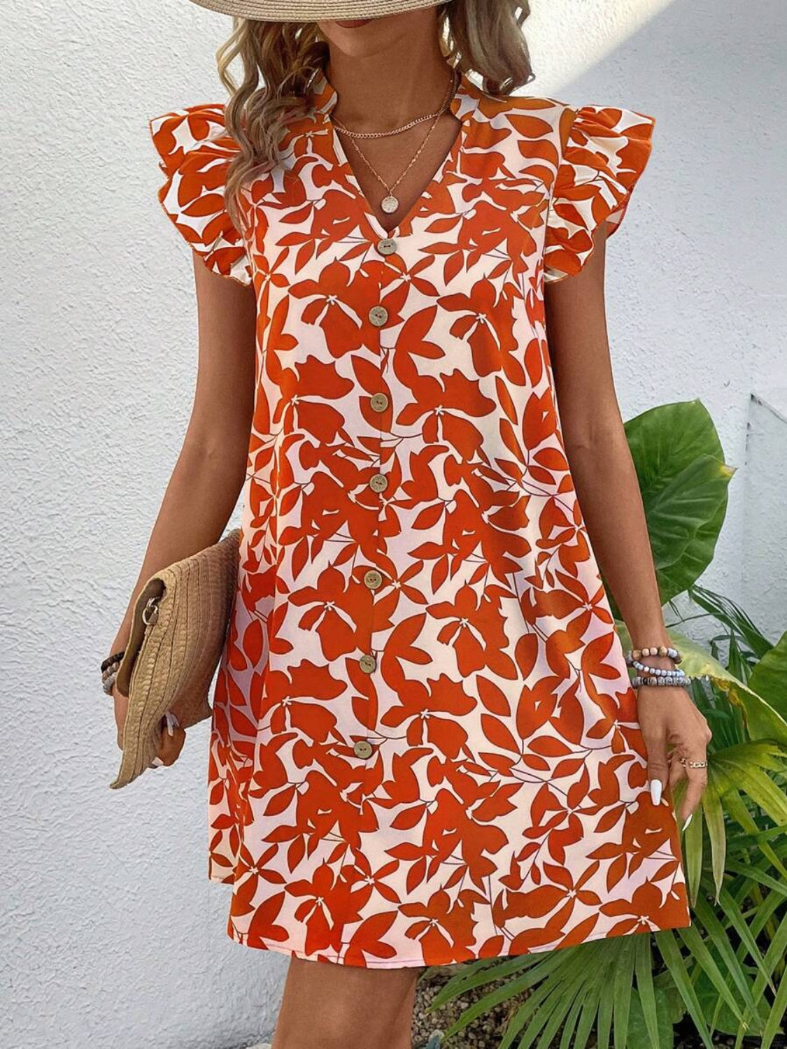 Printed Notched Cap Sleeve Mini Dress - Charming Charlie