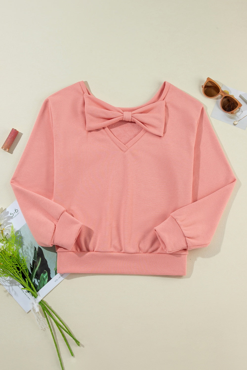 Bow Round Neck Long Sleeve Sweatshirt - Charming Charlie