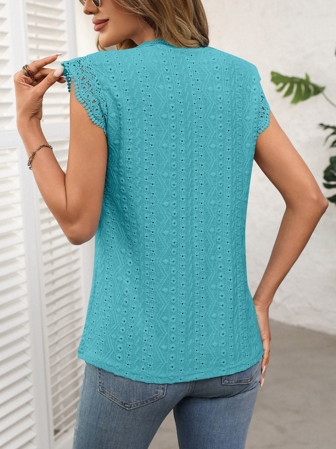Lace Detail Round Neck Cap Sleeve Top - Charming Charlie