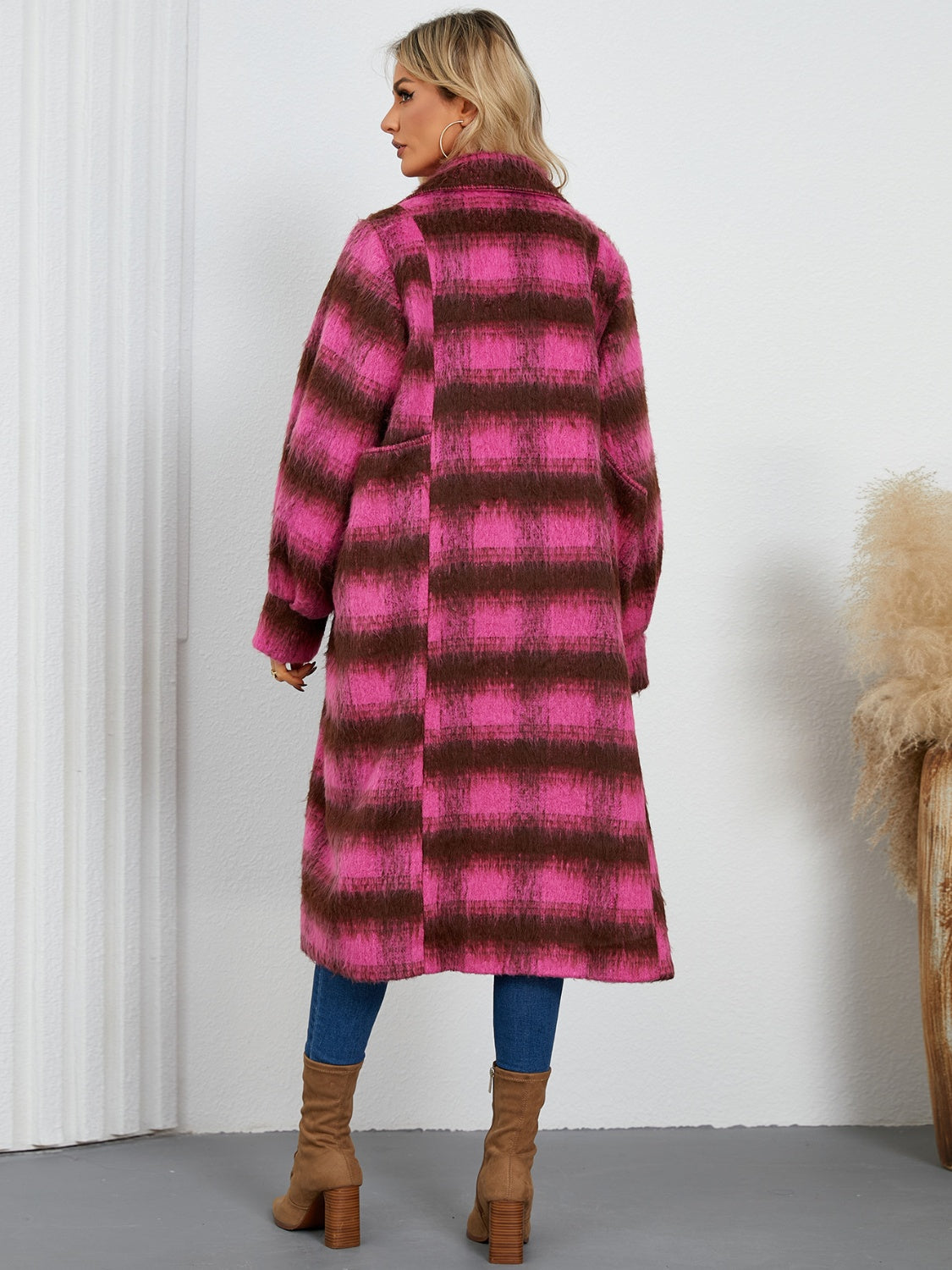 Contrast Double-Breasted Long Sleeve Longline Coat - Charming Charlie