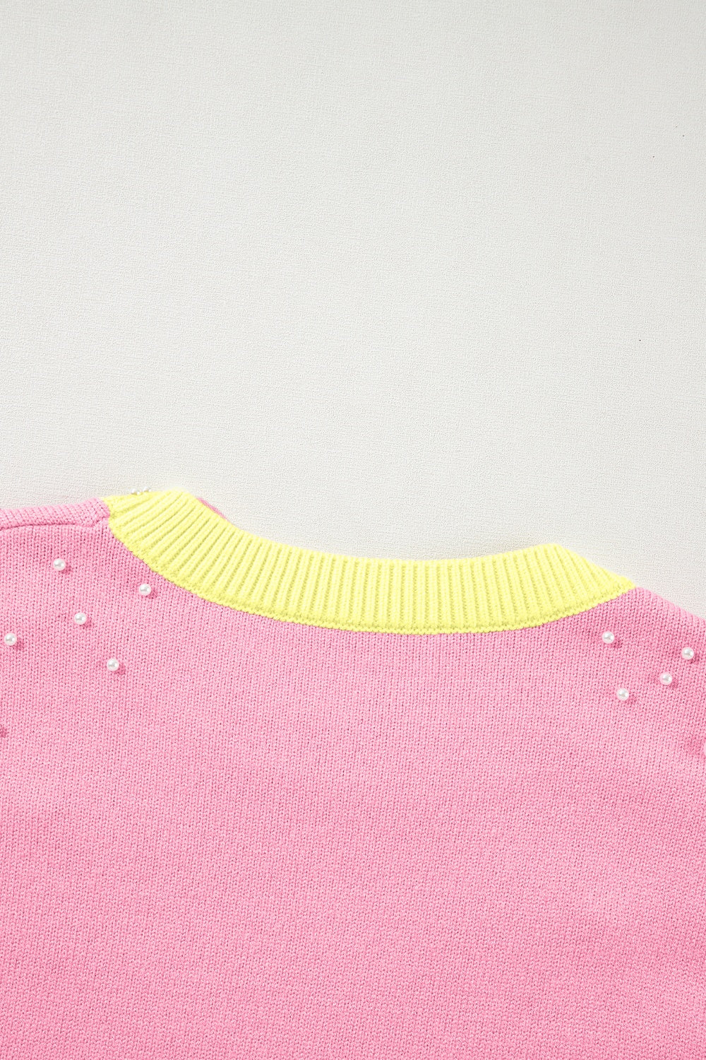 Pearl Detail Contrast Round Neck Sweater - Charming Charlie