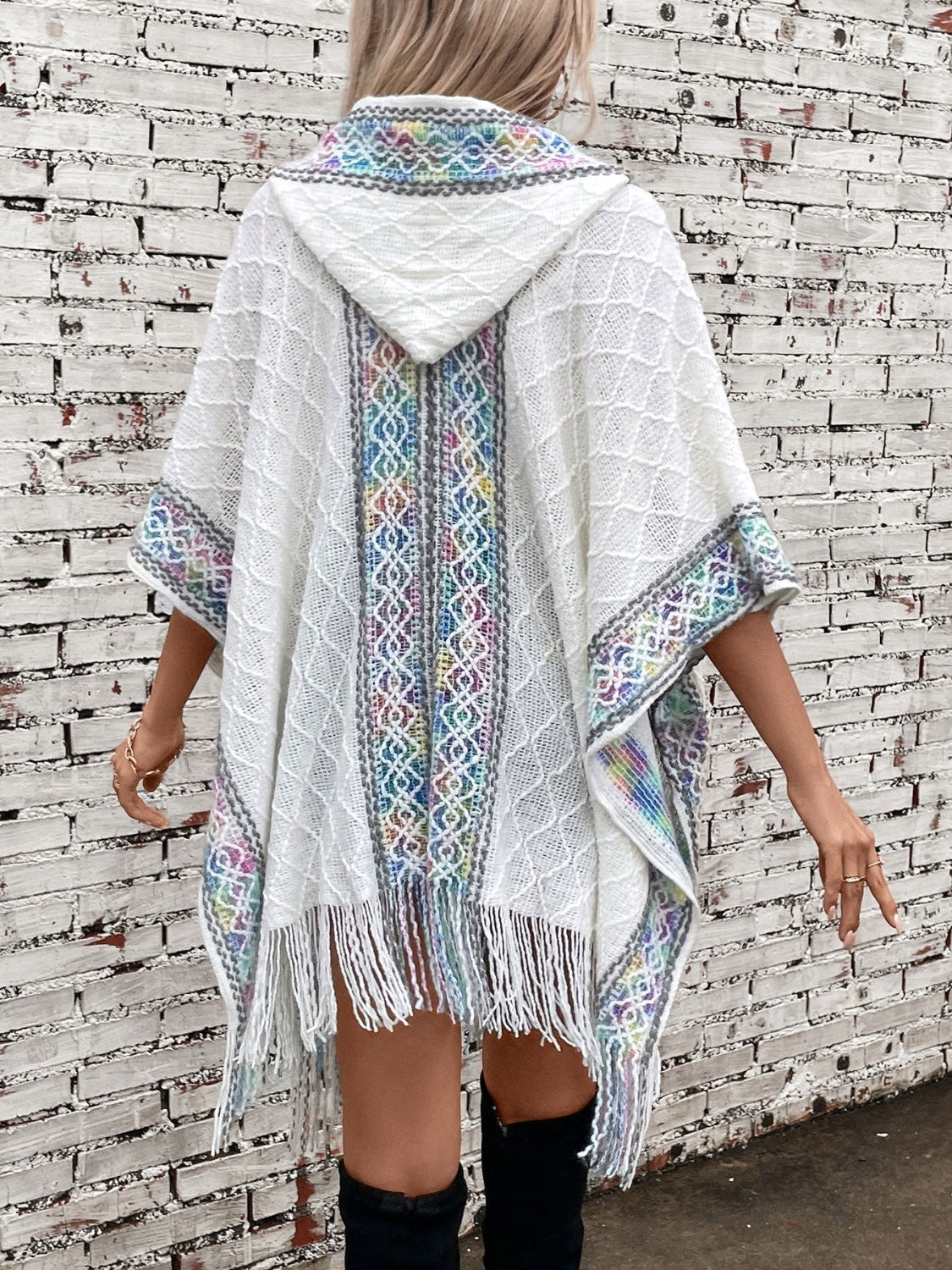 Fringe Half Sleeve Hooded Poncho - Charming Charlie
