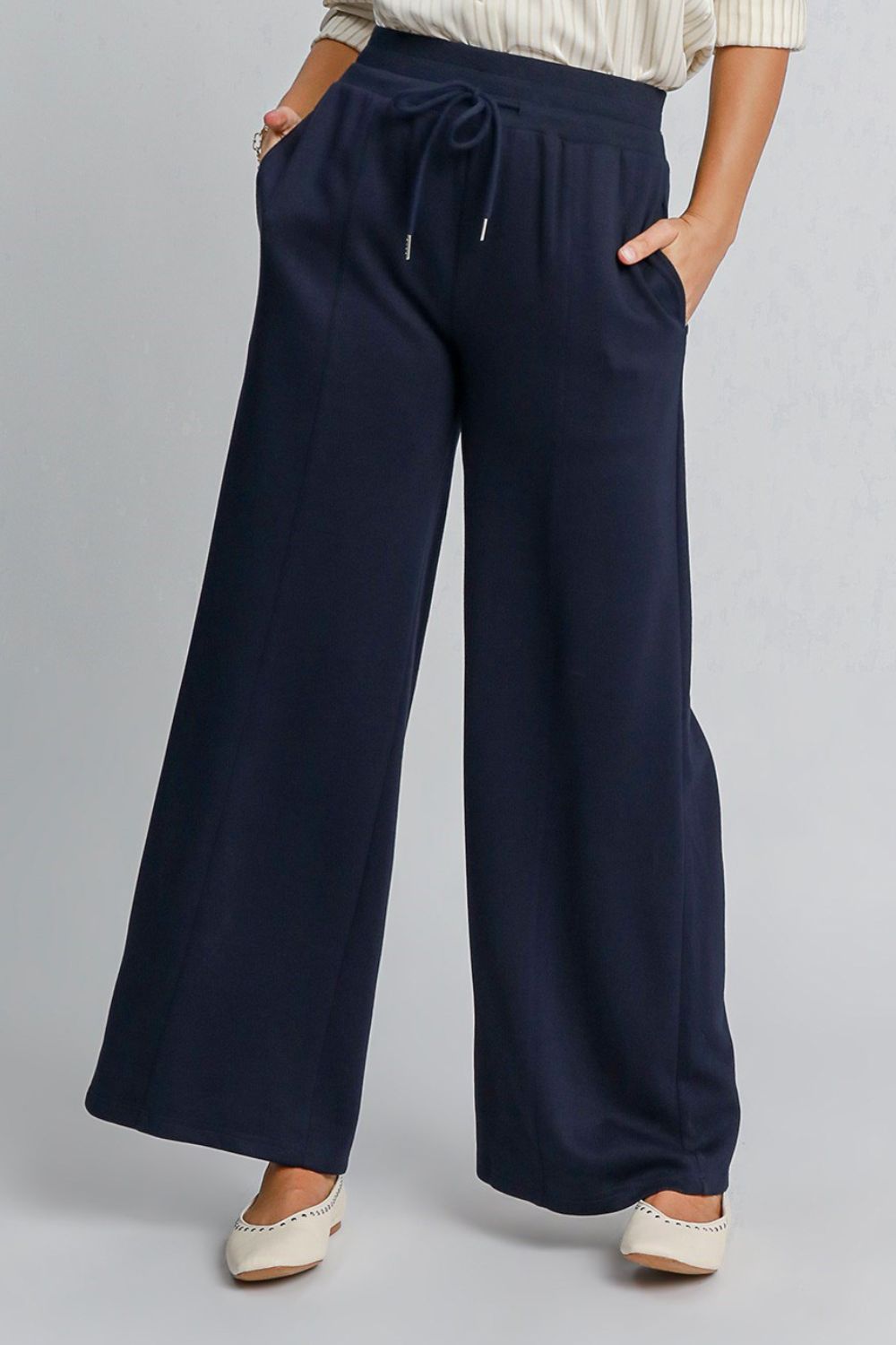 Umgee Drawstring Wide Leg Pants with Pockets - Charming Charlie