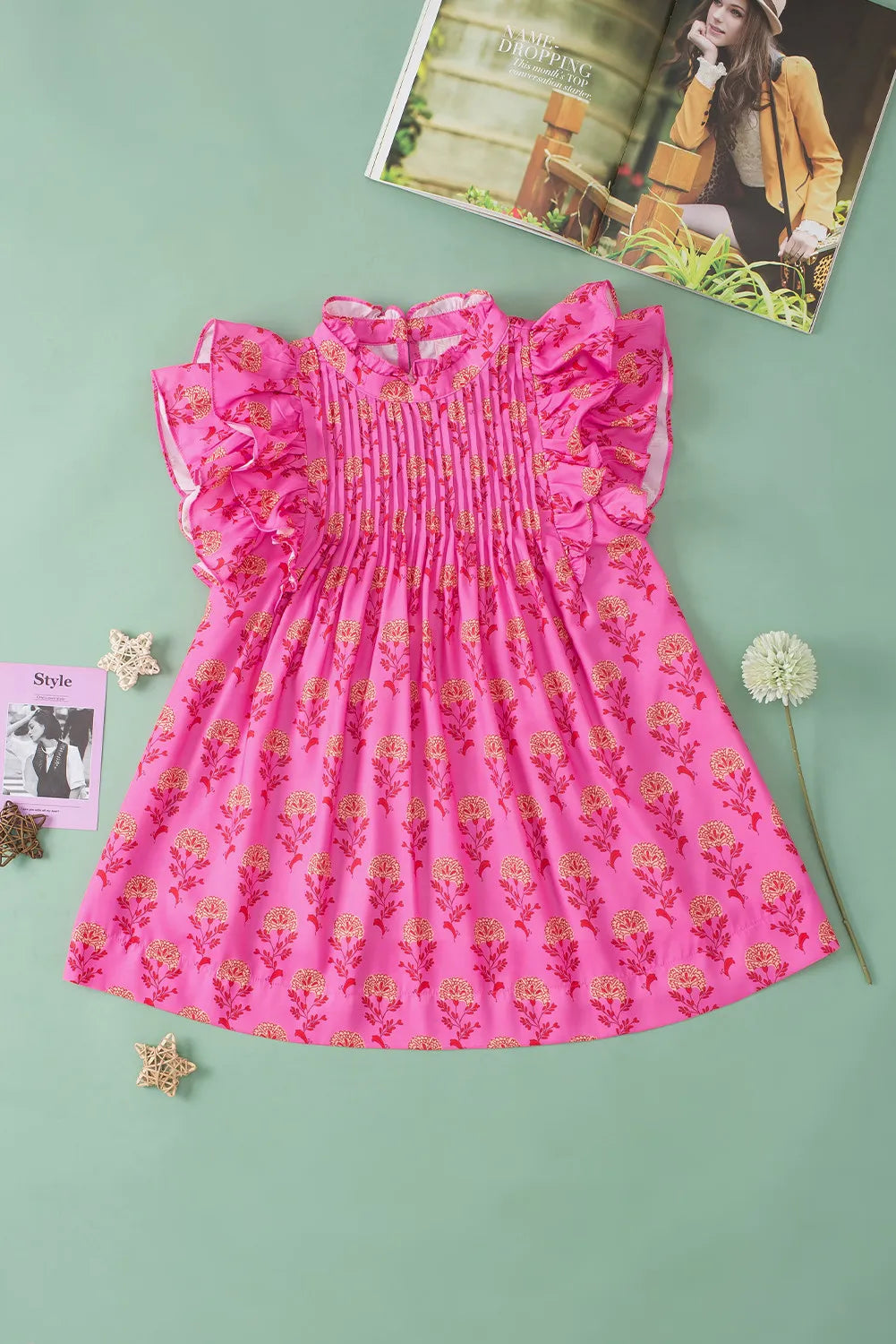 Ruffled Printed Mock Neck Cap Sleeve Blouse - Charming Charlie
