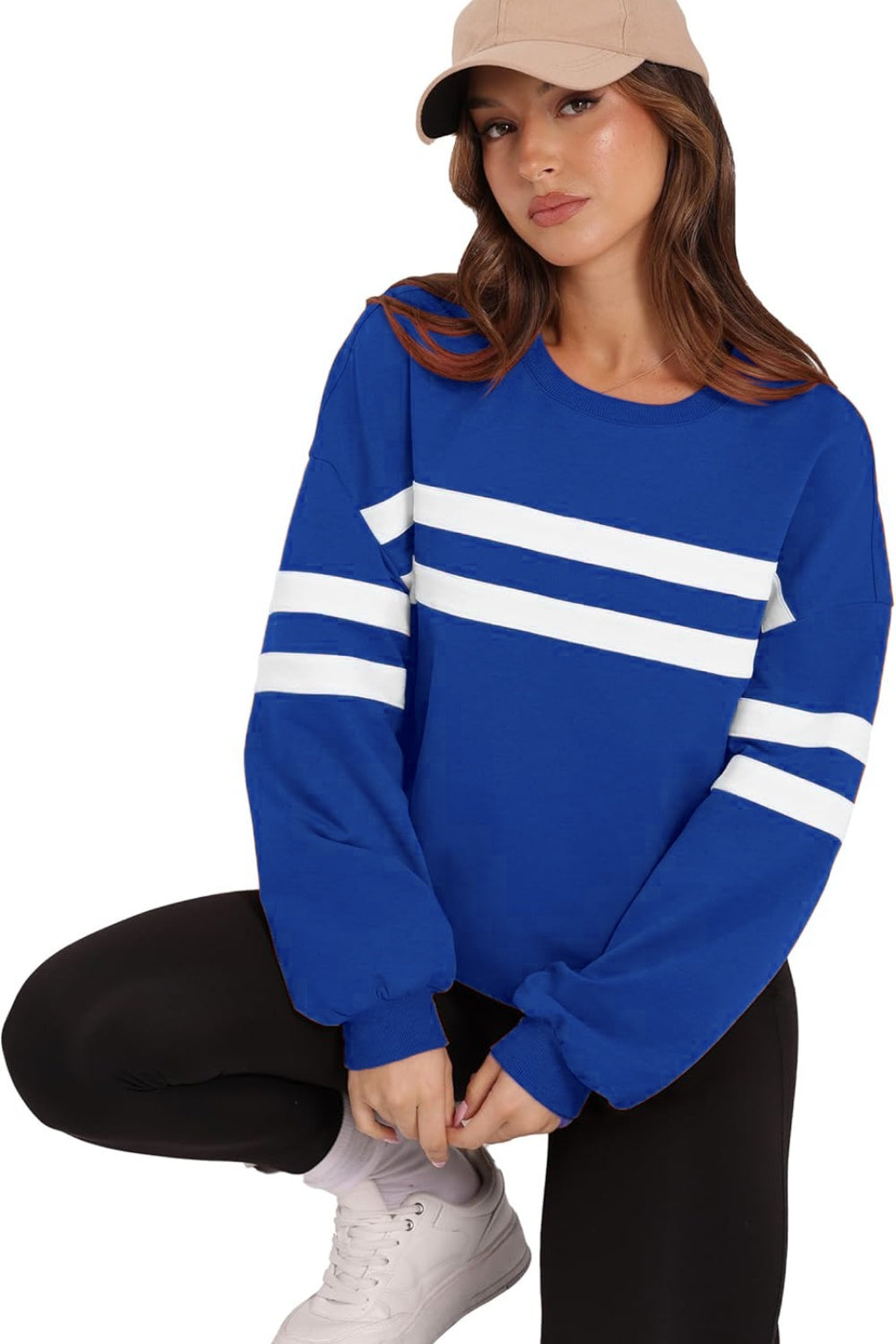 Lovelet Striped Round Neck Dropped Shoulder Sweatshirt - Charming Charlie