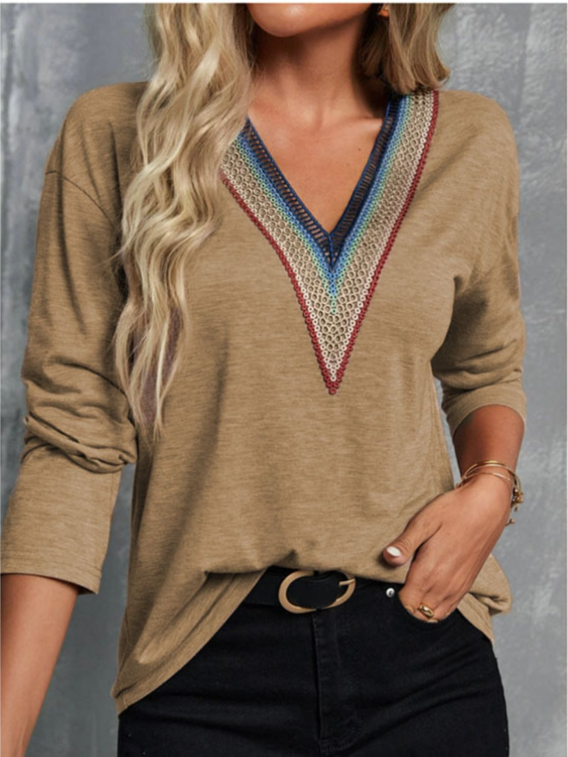 V-Neck Long Sleeve T-Shirt - Charming Charlie
