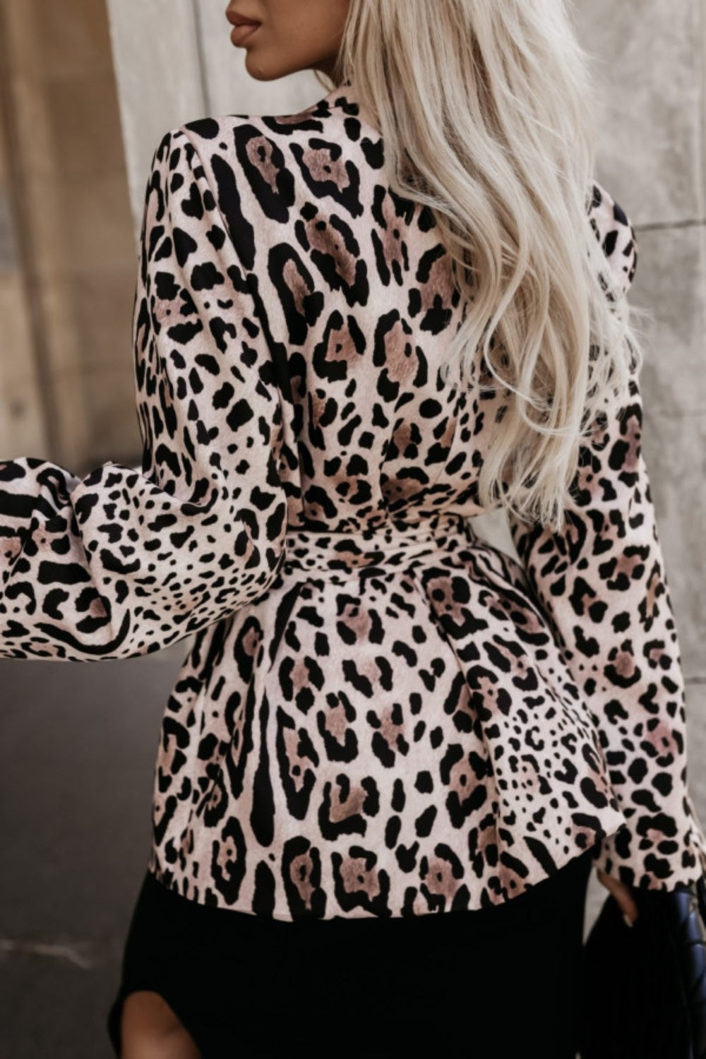 Tied Printed Collared Neck Long Sleeve Jacket - Charming Charlie