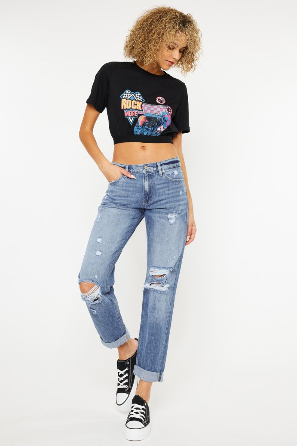 Kancan Mid Rise Distressed Straight Jeans - Charming Charlie