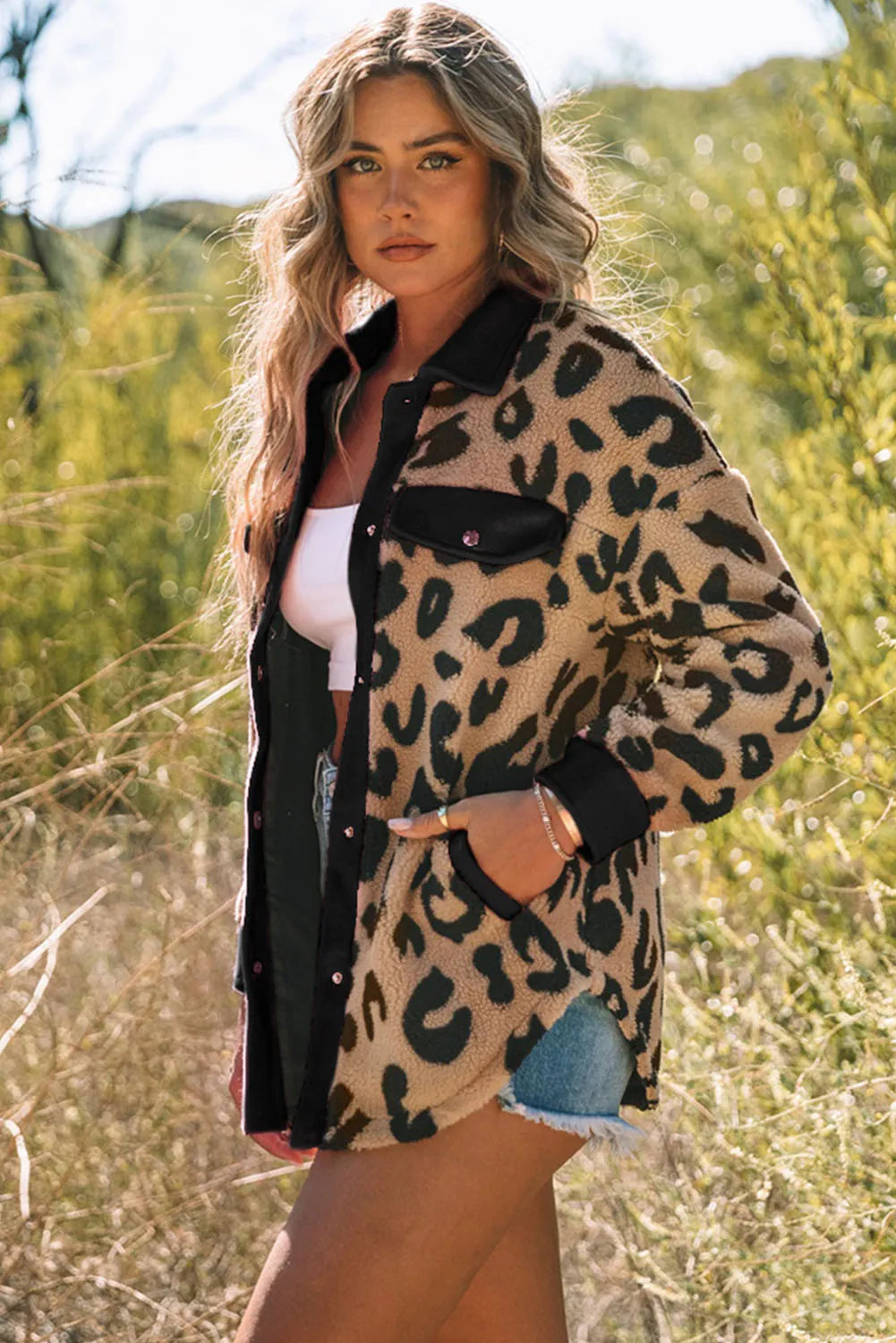 Leopard Button Up Long Sleeve Jacket - Charming Charlie