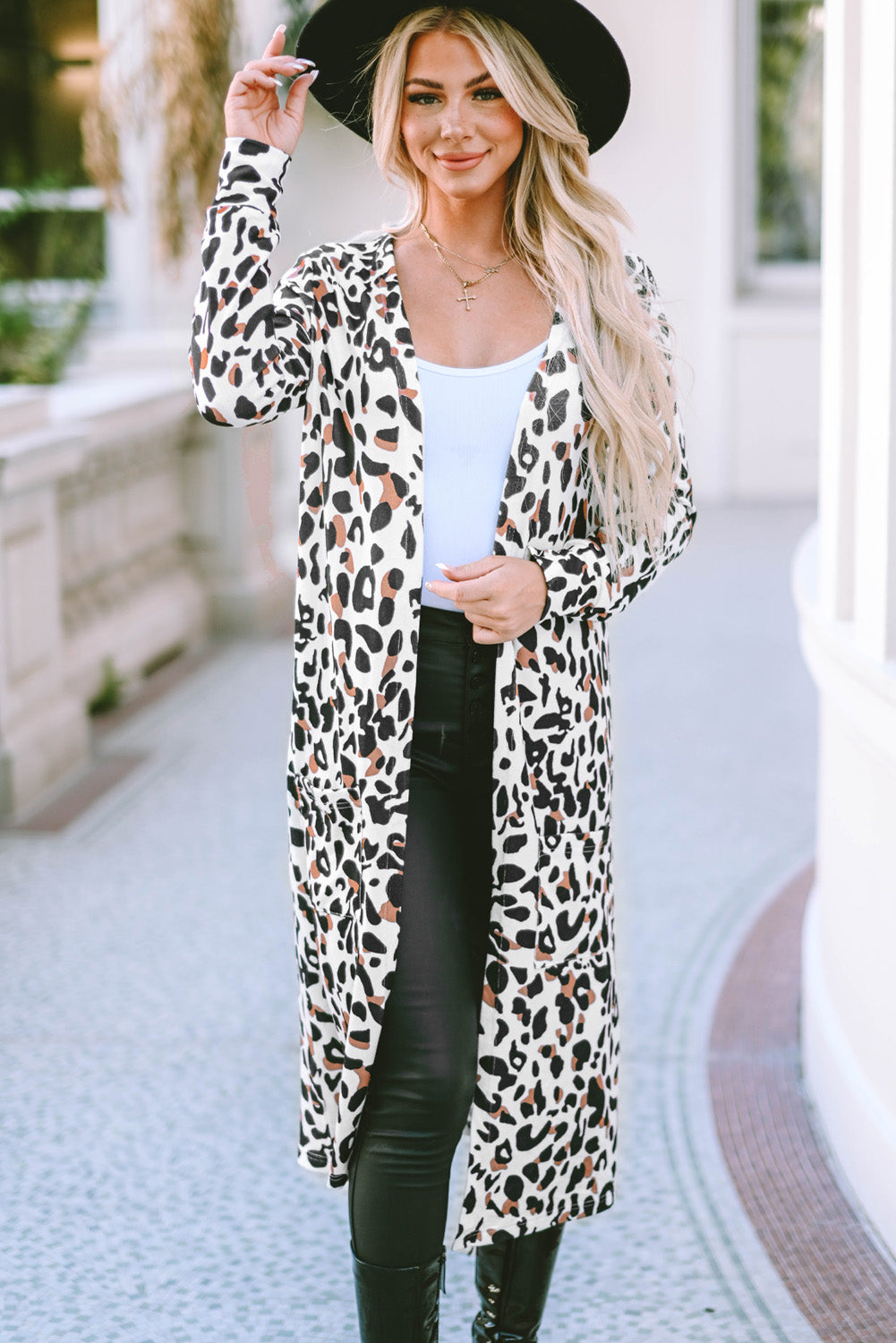 Leopard Open Front Long Sleeve Cover Up - Charming Charlie