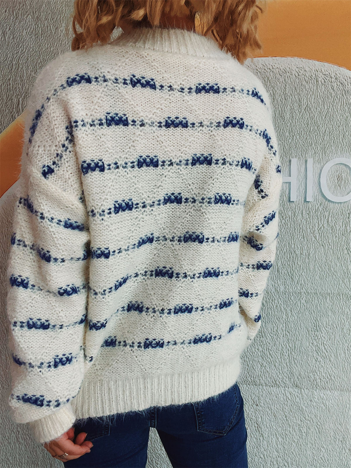 Striped Round Neck Long Sleeve Sweater - Charming Charlie