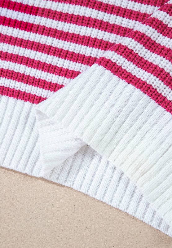 Striped Half Zip Mock Neck Long Sleeve Sweater - Charming Charlie