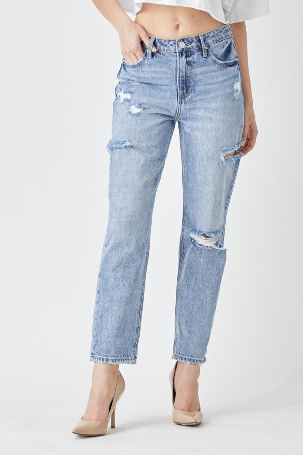 RISEN Distressed Slim Cropped Jeans - Charming Charlie