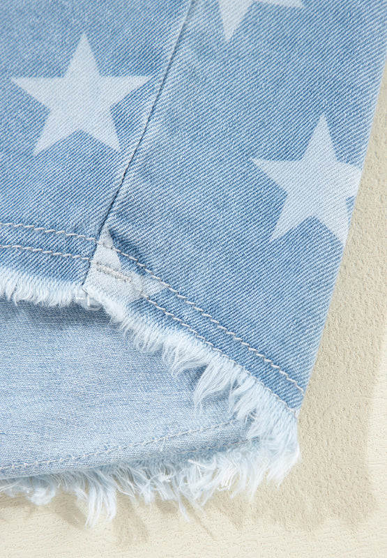 Raw Hem Star Collared Neck Denim Top - Charming Charlie