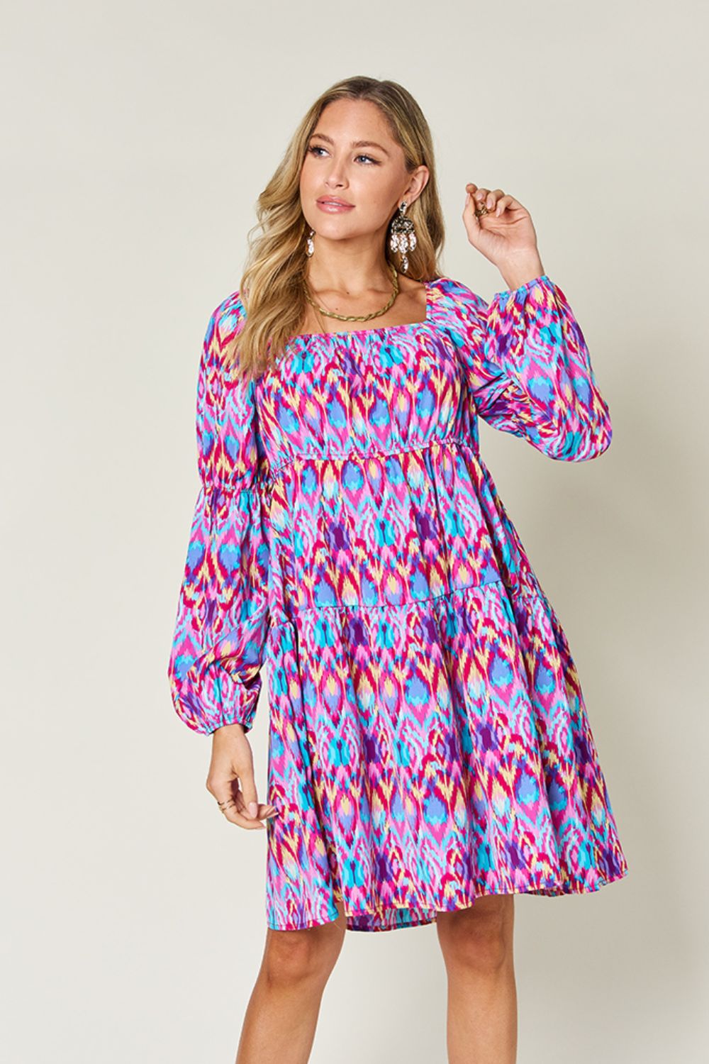 Double Take Full Size Printed Long Sleeve Dress - Charming Charlie