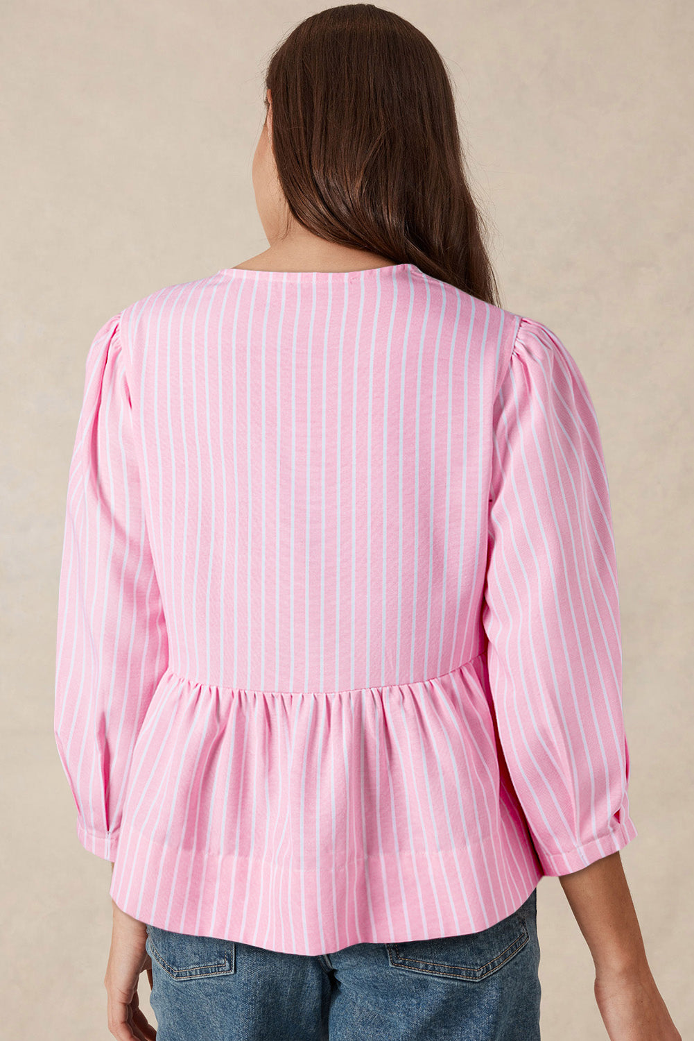 Tied Bow Striped Round Neck Blouse - Charming Charlie
