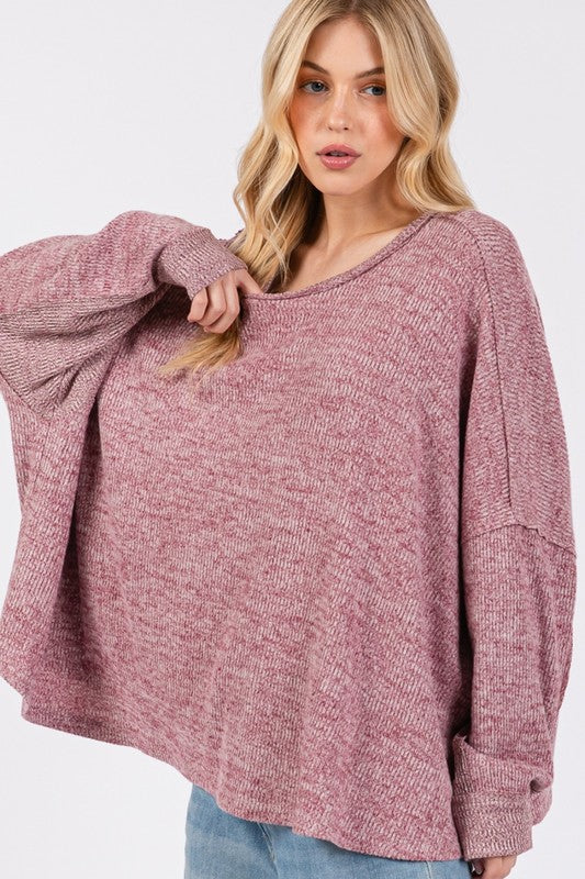 SAGE + FIG Round Neck Batwing Sleeve Oversize Top - Charming Charlie