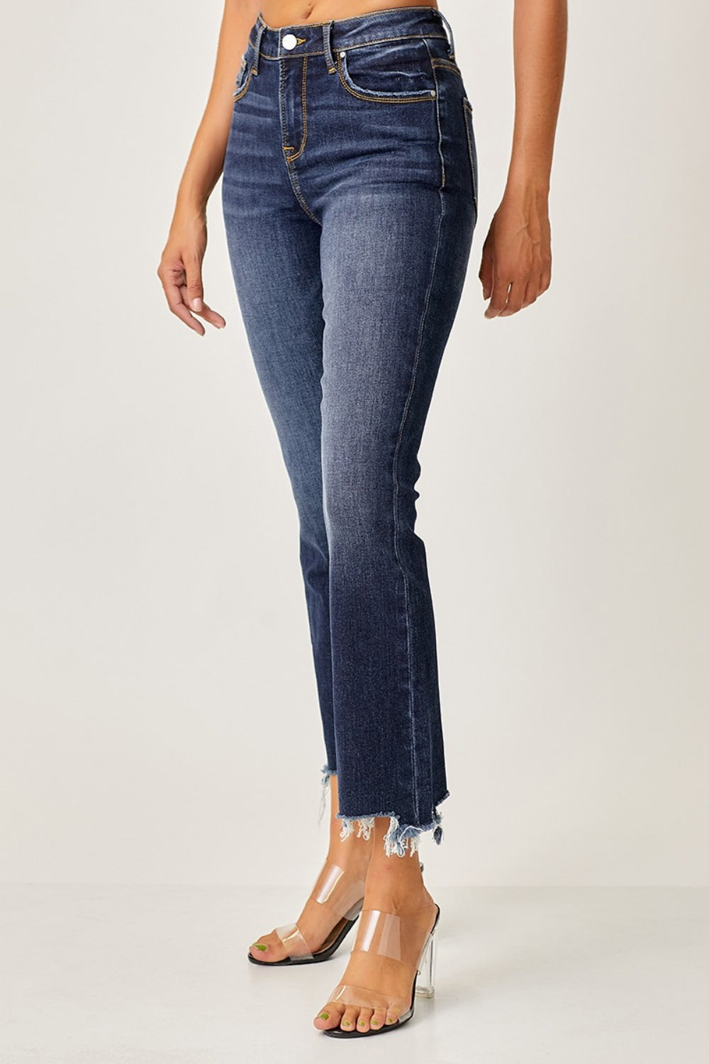 Risen Full Size Frayed Hem Cropped Straight Jeans - Charming Charlie
