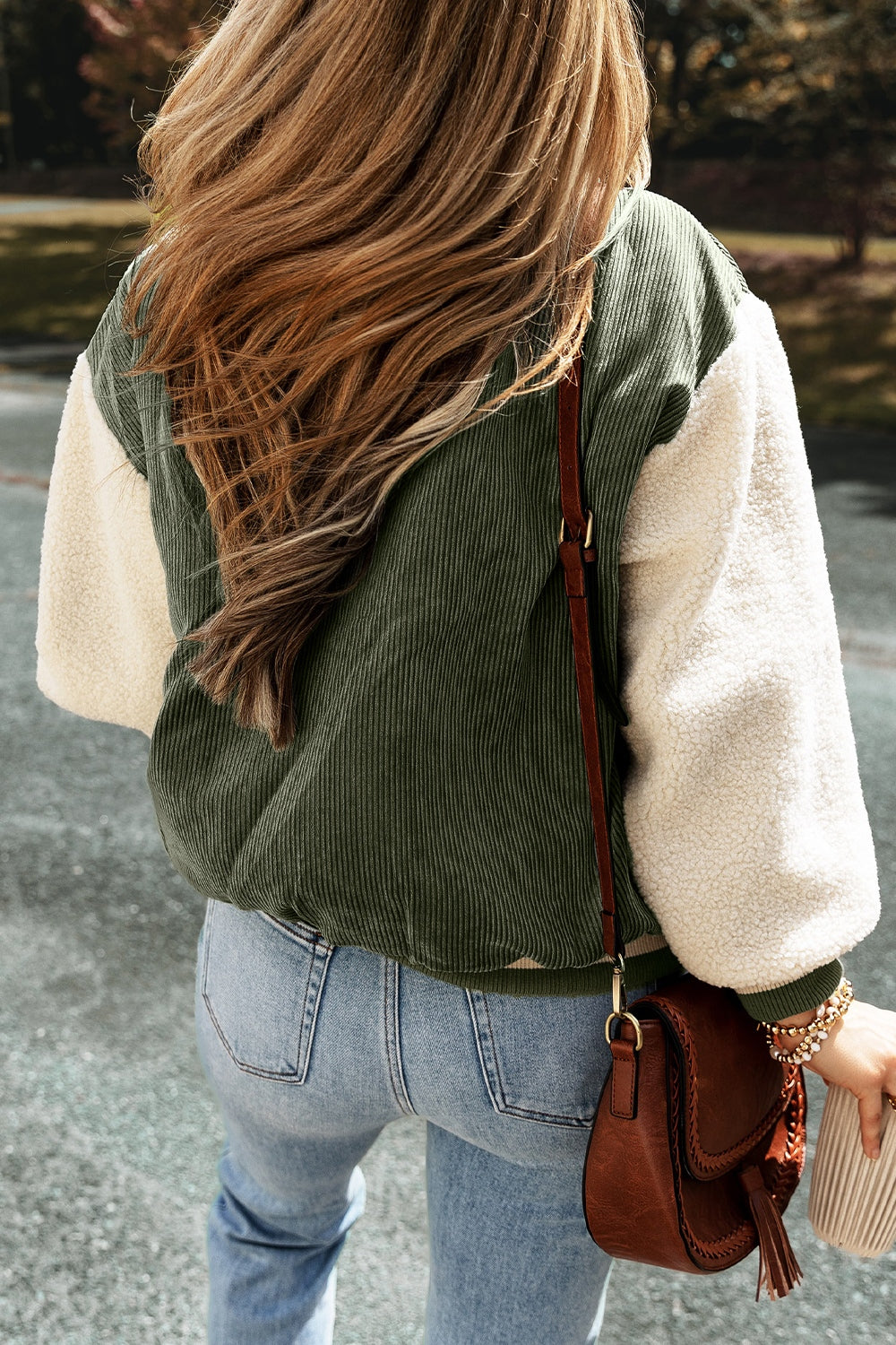 Contrast Baseball Collar Snap Down Long Sleeve Jacket - Charming Charlie