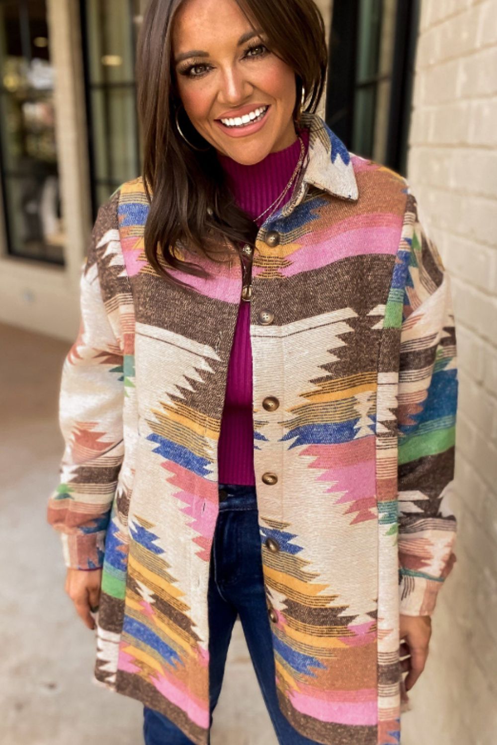 Geometric Button Up Long Sleeve Jacket - Charming Charlie
