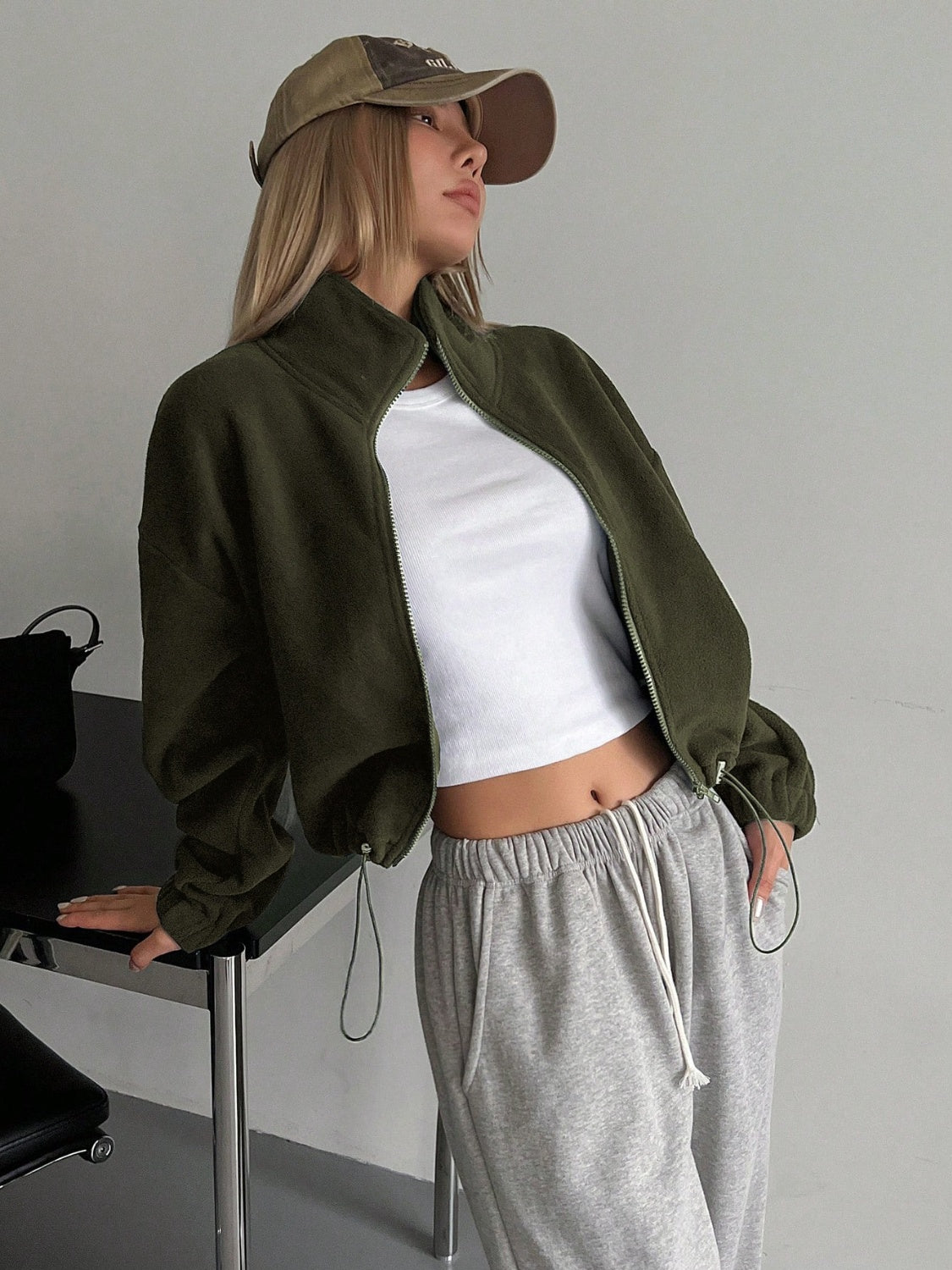 Honey Zip Up Long Sleeve Cropped Jacket - Charming Charlie