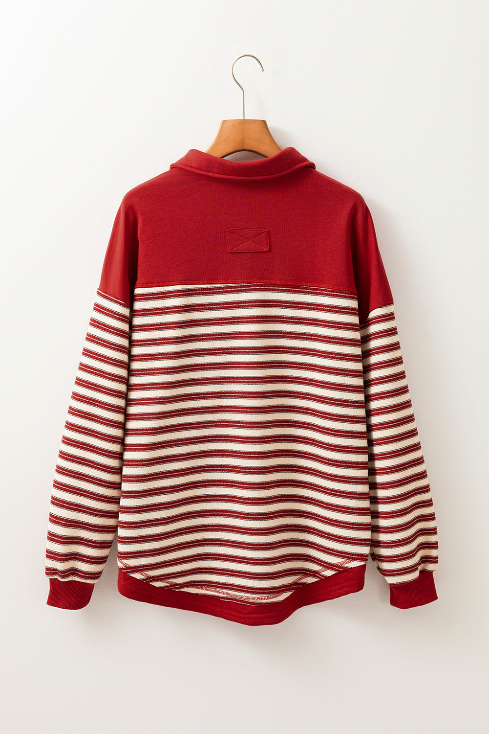 Stripe Johnny Collar Drop Shoulder Sweatshirt - Charming Charlie