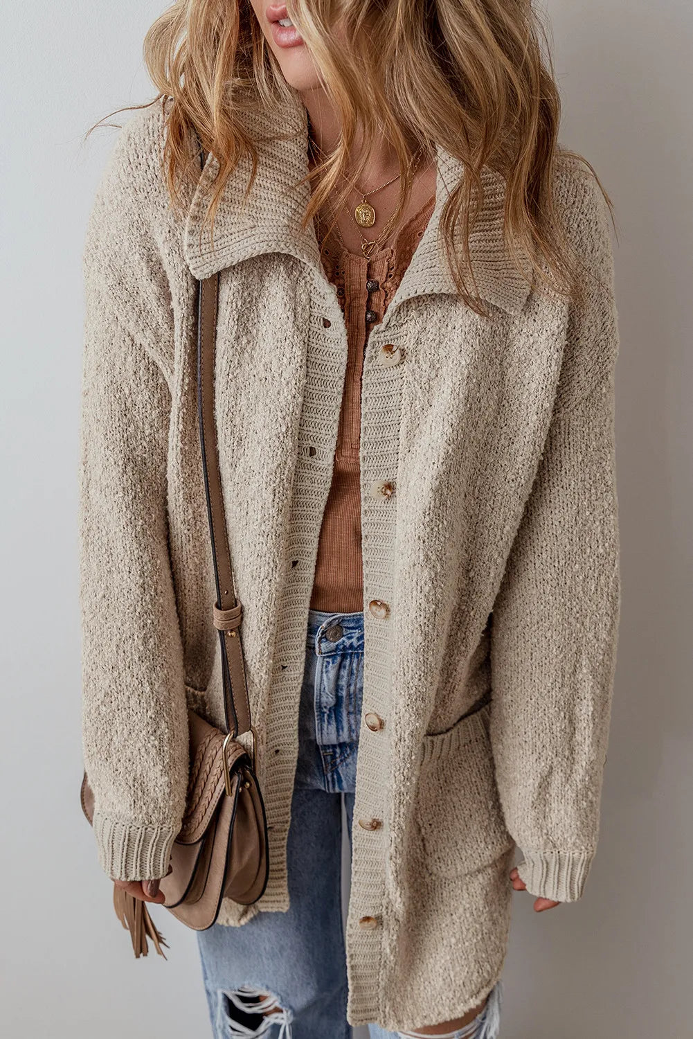 Pocketed Button Up Long Sleeve Cardigan - Charming Charlie