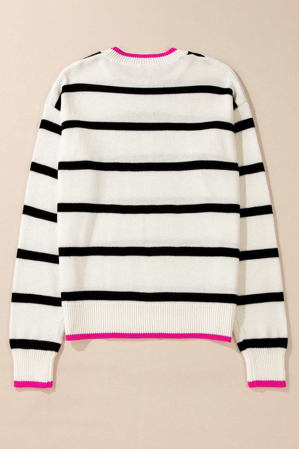 Striped Round Neck Drop Shoulder Sweater - Charming Charlie