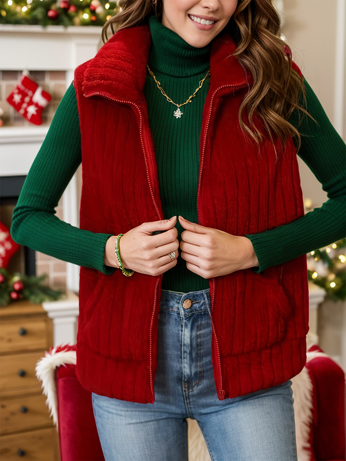 Pocketed Zip Up Vest Coat - Charming Charlie