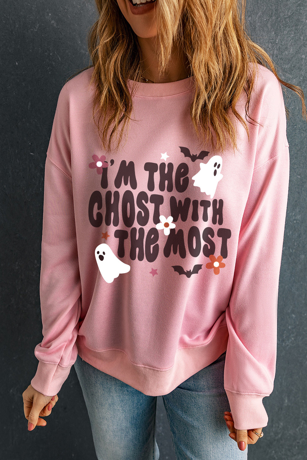 Graphic Round Neck Long Sleeve Sweatshirt - Charming Charlie