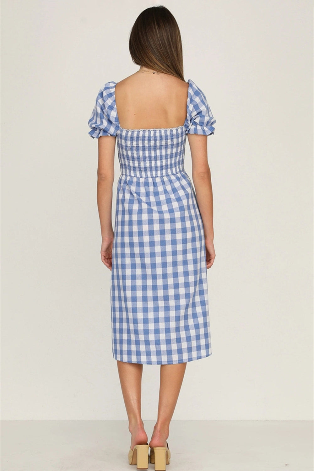 Full Size Slit Plaid Short Sleeve Midi Dress - Charming Charlie