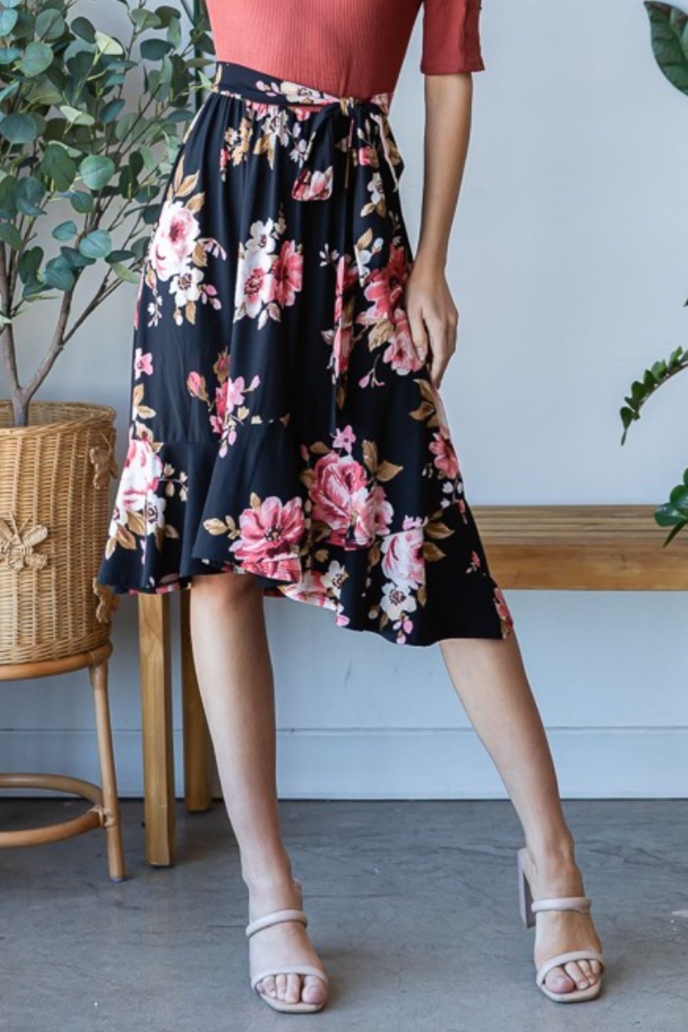 Reborn J Floral Wrap Ruffle Hem Skirt - Charming Charlie