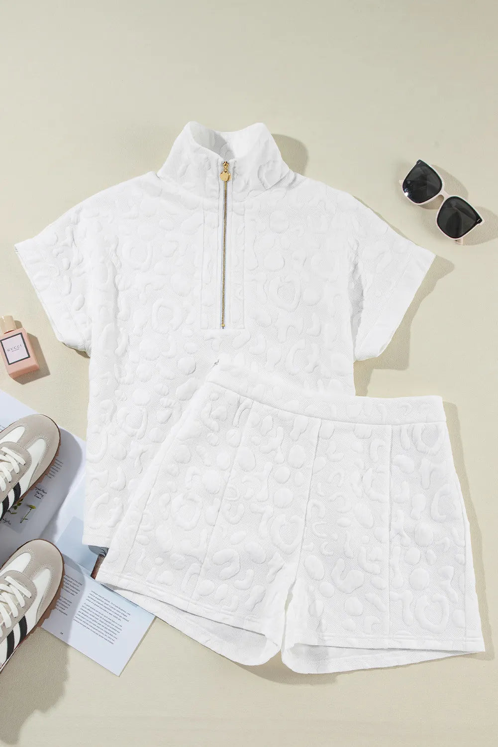 Half Zip Short Sleeve Top and Shorts Set - Charming Charlie