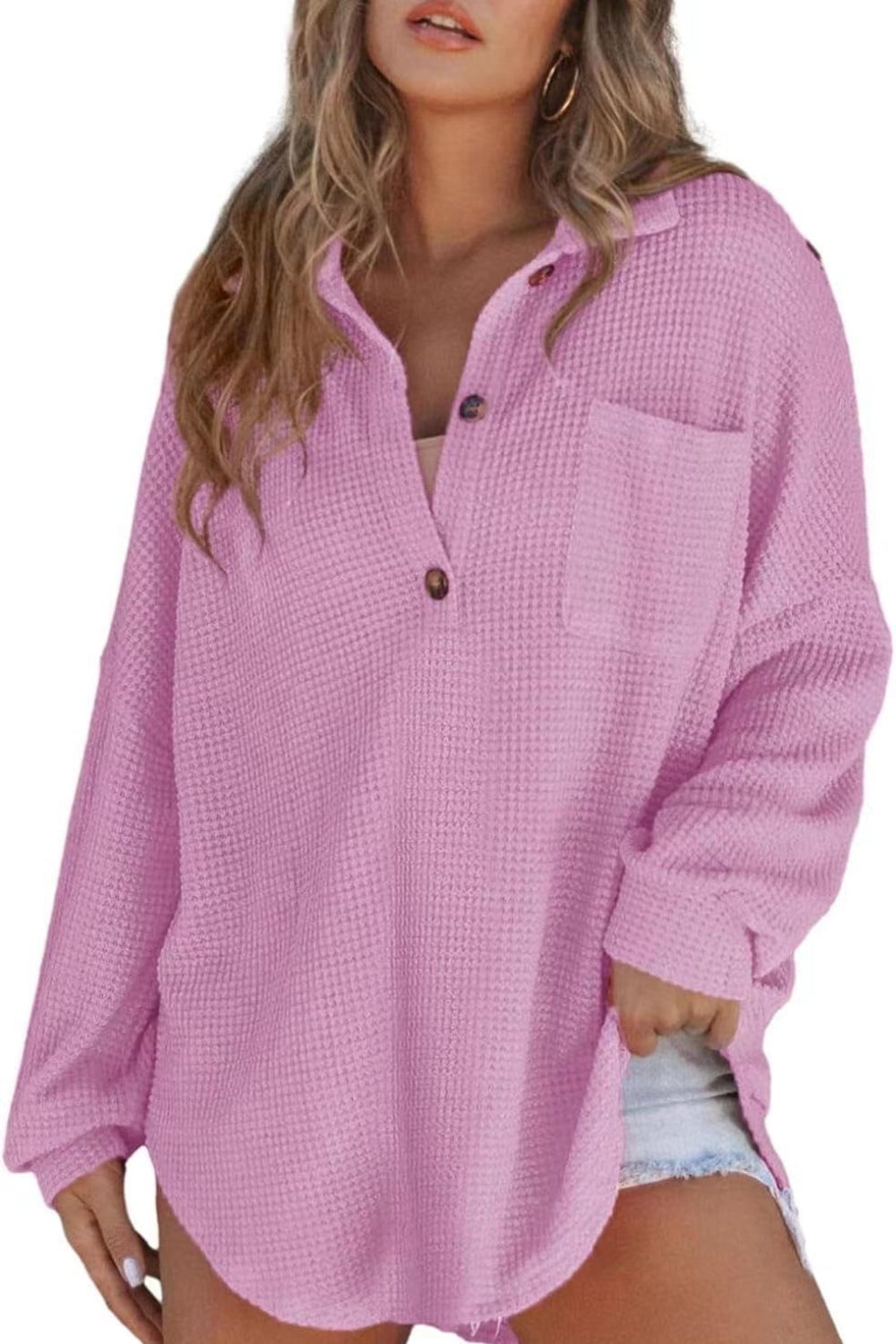 Half Button Long Sleeve Sweatshirt - Charming Charlie